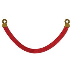 a red rope with two brass hooks attached to it