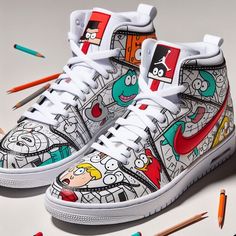 Doodle Cartoon, Painted Shoes, Nike Jordan, Custom Paint