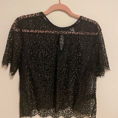 Brand New, Ever Worn Sheer T-Shirt From H&M With A Leopard Print Crew Neck Lace Tops For Night Out, Black Lace Top Blouse With Crew Neck, Fitted Lace Top Crew Neck T-shirt, Short Sleeve Lace Top For Party, H&m Casual Blouse For Night Out, Lace Top Short Sleeve For Night Out, H&m Black Casual Blouse, H&m Casual Black Blouse, Black Casual Blouse From H&m