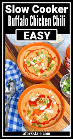 two bowls of crockpot buffalo chicken chili