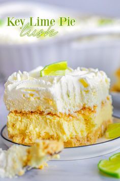 a slice of key lime pie on a plate