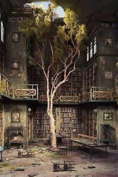 an image of a tree in the middle of a room with lots of books on it