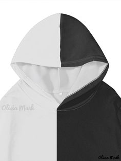 Olivia Mark - Plus Size Casual Sweatshirt, Women's Plus Colorblock Long Sleeve Slight Stretch Hoodie With Pockets White Hooded Top With Contrast Color, White Hooded Hoodie With Contrast Color, White Casual Sweatshirt, Black Color Block Hooded Top, Black Hooded Color Block Top, White Color Block Hooded Hoodie, Casual Black Color Block Hoodie, Black Color Block Hooded Sweatshirt, White Casual Hoodie With Contrast Color