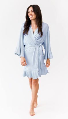 Getting Ready Wedding Outfit, Bridesmaid Robes Blue, Wedding Gown Preservation, Wedding Dress Preservation, Plus Size Robes, Getting Ready Wedding, Bridal Parties, Bridesmaid Dress Colors, Flowy Sleeves