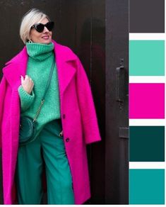 Winter Outfits Color, Fuchsia Outfit, Bright Winter Outfits, Color Blocking Outfits, Color Combinations For Clothes, Bright Winter