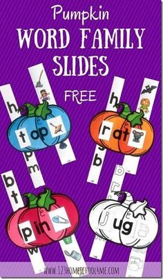 pumpkin word family slides with free printables