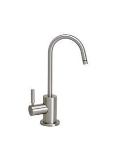 a stainless steel faucet on a white background