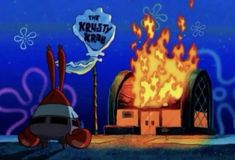 the krusty krab cartoon is on fire