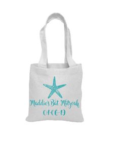 a white tote bag with a starfish and the words maker's bat mittag