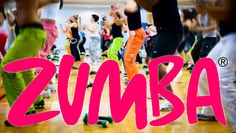 a group of people doing zumba dance on a wooden floor with the words zumba in pink