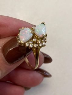 Vintage opal ring was cleaned and appraised $2,260. It is a size 9.5 . It has 24 brilliant cut diamonds and 2 large opals. 14k gold setting Gold Opal Ring With Diamond Accents, Pear-shaped Diamond Opal Ring For Anniversary, Pear-shaped Opal And Diamond Anniversary Ring, Vintage Opal Ring, Opal Ring Vintage, Rose Hill, Opal Ring, Dream Jewelry