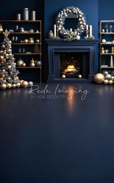 a christmas tree in front of a fireplace