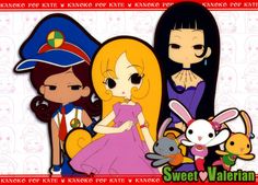 an image of some cartoon characters on a red and white background with the words sweet valerian