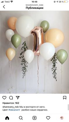 balloons and greenery are hanging from the wall