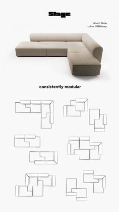 an image of a couch that is in the middle of different angles and sizes, with text