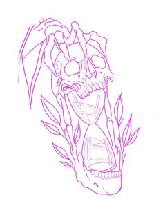 a drawing of a skull with flowers on it