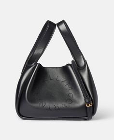 Stella Logo, Stella Mc, Stella Mccartney Bag, Midnight Black, Black Cross Body Bag, Open Top, Black Logo, Black Tote Bag, Leather Tote Bag