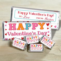 valentine's day candy bar wrappers on a table