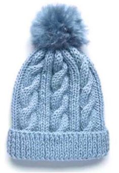 a blue knitted hat with a pom - pom