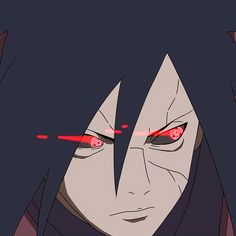 an anime character with red eyes and black hair