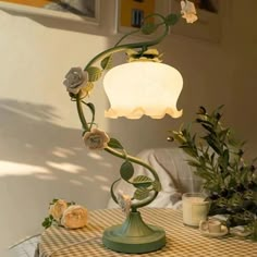 a lamp that is on top of a table