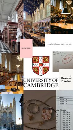 the university of cambridge logo is surrounded by images of books and other things that are on display