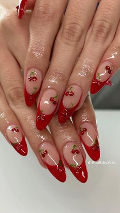 Cherry French Tip Nails, Cherry French Tip, Quartz Nails, Spring Nail Designs, Cherry Nails, Almond Nails Designs, Tip Nails, Nails Only, Surprising Facts