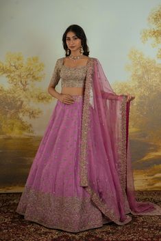 Our pink raw silk 'Heartscape' lehenga is embellished with bhotis and floral border work design paired with heavy blouse and organza  dupatta Heavy Blouse, Set Saree, Country Men, Work Design, Organza Dupatta, Floral Border, Raw Silk