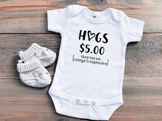 This adorable and funny baby bodysuit or toddler shirt will get a few laughs at your next family gathering.  And perhaps your little will start their college savings early!  Create your perfect bodysuit or shirt by choosing from available vinyl colors to customize to your liking. 💸  Carter's® white short-sleeve bodysuit  -100% cotton (baby soft!) -preemie and 24 months 💸 The Laughing Giraffe® short-sleeve bodysuit for all other sizes -65% Polyester/35% Cotton -Buttery soft -Machine washable 💸 Short Sleeve Onesie With Funny Text For Parenting, Funny Short Sleeve Onesie As A Gift, Funny Short Sleeve Onesie As Gift, Cricut Baby Projects, Baby Boy Onesies Vinyl, Baby Onsies Ideas, Baby Onsies Funny, Onesie Ideas, College Savings