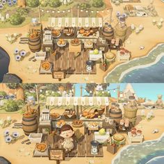 two screens showing the different stages of cooking on an island and where food is being cooked