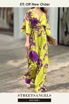 Fashion Print Doll Sleeve V Neck Tunic Loose Casual Wide Leg Jumpsuit Belle Silhouette, Maxi Jumpsuit, Loose Jumpsuit, Casual Wide Leg Pants, Jumpsuit Outfit, Jumpsuit Summer, Beautiful Figure, Romper Pants, Wide Leg Jumpsuit