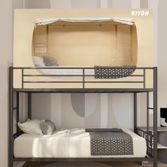 the bunk bed is made up to be used as a child's room or bedroom