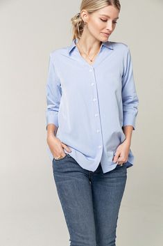 TENCEL Maternity Button Down Dress Shirt Versatile Office Button-up Top, Versatile Button-up Tops For Business Casual, Maternity White Button Down, Maternity Bump Friendly Relaxed Fit Tops, Button Down Maternity Shirt, Relaxed Fit Cotton Maternity Top, Maternity Cotton T-shirt With Crew Neck, Maternity Work Clothes, Petite Models