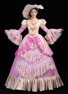 Rococo Baroque Pink Marie Antoinette Dress Masquerade Historical Christmas Birthday Party Dress   Condition: Brand New  Color: amp;nbsp; As Picture  Material: Satins And Lace  Silhouette: Ball Gown  Sleeve Length: Long Sleeve  Dresses Length:Floor-Length  Neckline: O-neck  Decoration: Embroidery amp;nbsp;  Style: Vintage  Includes: Dress + Hat    amp;nbsp; Pink Marie Antoinette, Marie Antoinette Dress, Masquerade Party Dresses, Marie Antoinette Dresses, Antoinette Dress, Vintage Ball Gowns, Hand Style, Pink Ball Gown, White Ball Gowns