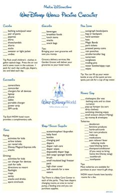 the disney world printable checklist is shown in blue and yellow with white lettering