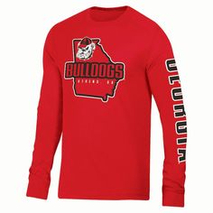 a red long - sleeved shirt with the words bulldogs on it