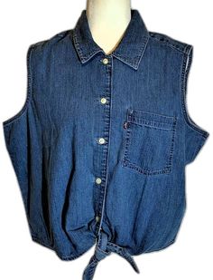 Denim Tie, Tie Front Top, Rumi, Denim Top, Patch Pocket, Levi's, Color Blue, Blue