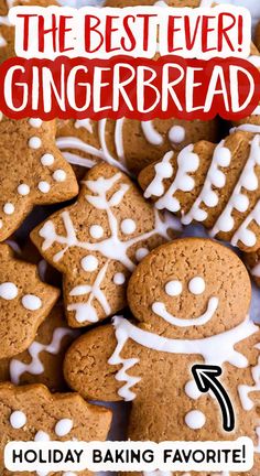 gingerbread cookies with white icing are arranged in a pile on top of each other