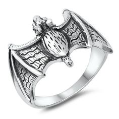 Ornate Realistic Bat Wing Ring .925 Sterling Silver Band Jewelry Female Male Unisex Size 11 All our silver jewelry is crafted from .925 silver also commonly referred to as sterling silver. Sterling silver is the standard for beautiful high-quality silver jewelry and can not be replicated by lower priced silver plated jewelry. It is 92.5% pure silver, mixed with alloys to add strength and durability to stand the test of time. We promise superior service which includes fast shipping, great communi Make A Ring Smaller, Strange Jewelry, Bat Ring, Wing Ring, Wolf Pendant, Bat Wing, Sterling Silver Rings Bands, Female Male, Band Jewelry