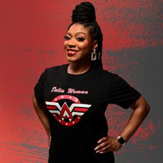 What is your superpower? Be the phenomenal, heroic, and courageous Delta Woman in this t-shirt, or sweatshirt! Features: -100% Cotton -Taped shoulder-to-shoulder -Double-needle stitching throughout -Classic Fit Superhero Crew Neck Top For Fans, Superhero Crew Neck Top With Letter Print, Superhero Fan Merchandise Crew Neck Top, Delta Sigma Theta Sweatshirt, Delta Sigma Theta Sequin Shirt, Delta Sigma Theta Jersey, Woman Superhero, Delta Sigma Theta Apparel Shirts & Tops, Superhero Shirt