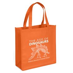 an orange shopping bag with the words the age of dinosaurs printed on it