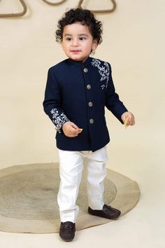 Buy Blue Cotton Bandhgala And Pant Set For Boys by Little Boys Closet by Gunjan Khanijou Online at Aza Fashions. Birthday Suits For Baby Boy, Wedding Dress For Boys Kids, Boys Indian Ethnic Wear, Wedding Outfit For Boys Kids, Baby Boy Kurta Design Kids, Baby Boy Indian Ethnic Wear, Boys Kurta Design Kids Indian, Baby Boy Outfits Indian, Boys Ethnic Wear Indian Kid