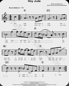 sheet music with the words hey jude