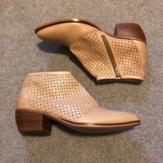 New Without Tags Or Box Never Worn Size 40/Size 9 Wittner Beige Leather Ankle Booties With Pointed Toe, Cutout Polka Dots And Zipper Closure 2" Heel Ankle-high Boots With Perforated Toe Box, Ankle-high Boots With Perforated Toe Box For Spring, Ankle Booties, Bootie Boots, Ankle Boots, Polka Dots, Dots, Women Shoes, Zipper