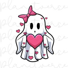 a cartoon character holding a heart with hearts on it's chest and wearing a pink bow