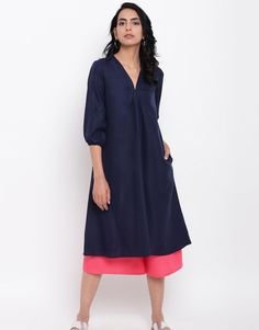 Blue Pleated Kurta Pants Set Kurta Pant Set, Long Kurta, Indo Western Dress