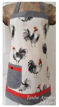 an apron with roosters on it