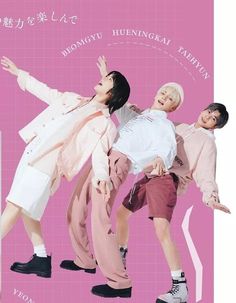 the poster shows three young people in pink outfits, one with her arms out and another holding