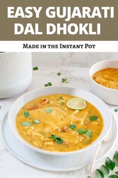 Dal Dhokli in a white bowl Food Recipes Instant Pot, Dal Dhokli, Spicy Lentil Soup, Flour Dumplings, Stovetop Pressure Cooker, Homemade Dumplings, Easy Indian Recipes, Easy Recipes For Beginners, One Pot Dinner