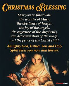 a christmas card with the birth of jesus and two young children, including an image of mary